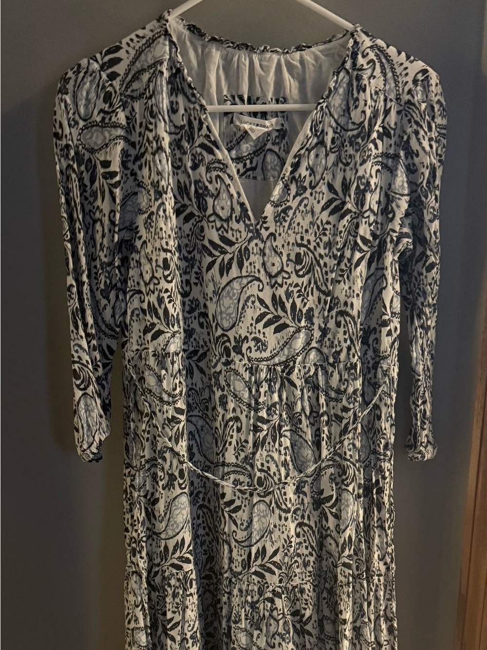 Lucky Brand White and Navy Paisley Midi Dress